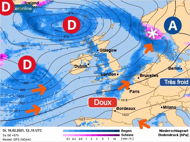 Carte météo Europe du 16/02/2021 à 1812