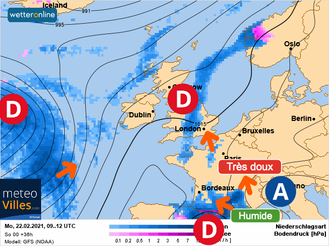 Carte météo Europe du 22/02/2021 à 1812