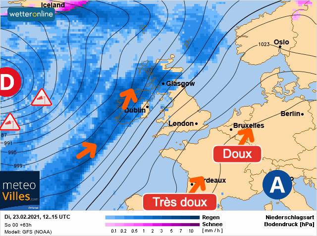 Carte météo Europe du 23/02/2021 à 1812