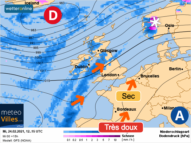 Carte météo Europe du 24/02/2021 à 1812