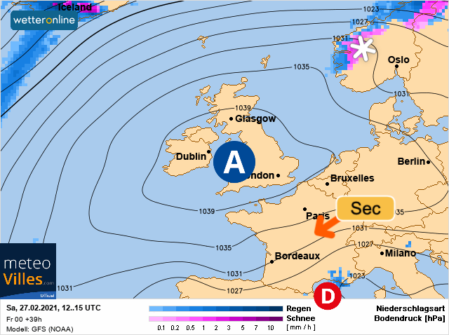 Carte météo Europe du 27/02/2021 à 1812