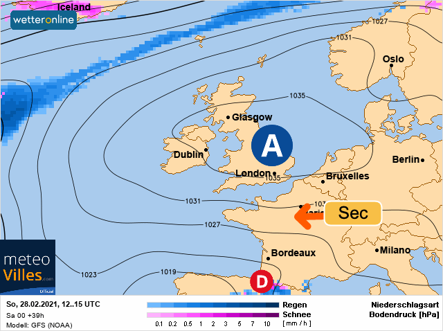 Carte météo Europe du 28/02/2021 à 1812