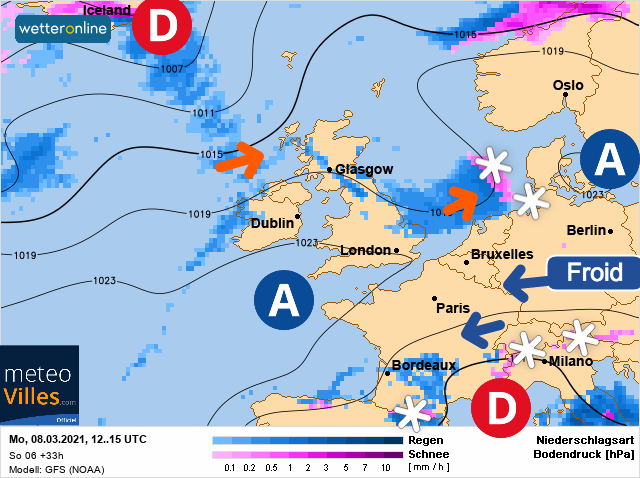 Carte météo Europe du 08/03/2021 à 1812