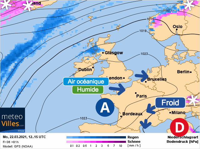Carte météo Europe du 22/03/2021 à 1812
