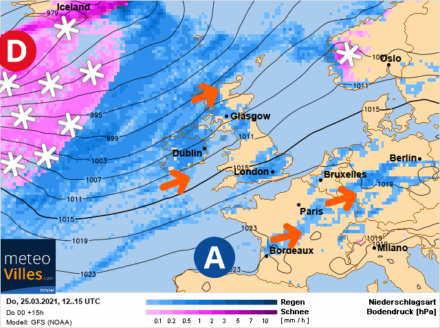 Carte météo Europe du 25/03/2021 à 1812