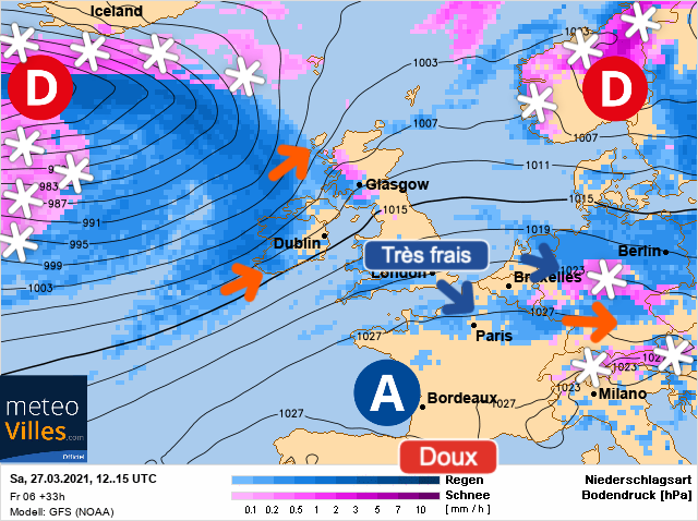 Carte météo Europe du 27/03/2021 à 1812