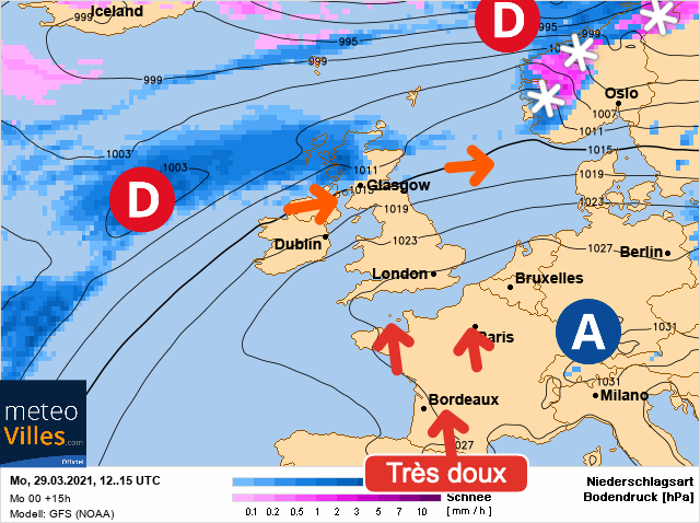 Carte météo Europe du 29/03/2021 à 1812