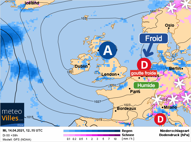 Carte météo Europe du 14/04/2021 à 1812