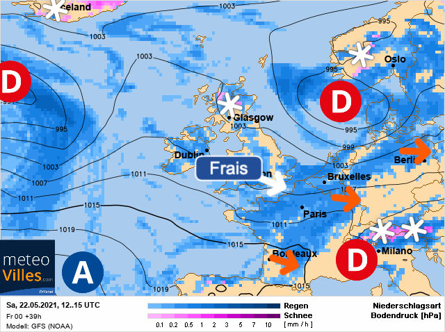 Carte météo Europe du 22/05/2021 à 1812