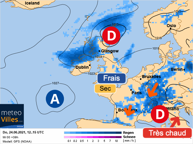 Carte météo Europe du 24/06/2021 à 1812