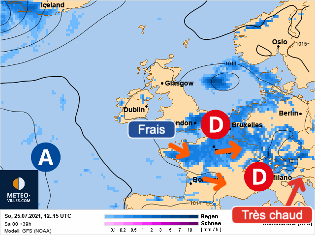 Carte météo Europe du 25/07/2021 à 1812