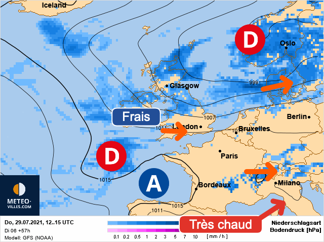 Carte météo Europe du 29/07/2021 à 1812