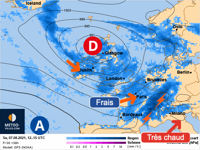 Carte météo Europe du 07/08/2021 à 1812