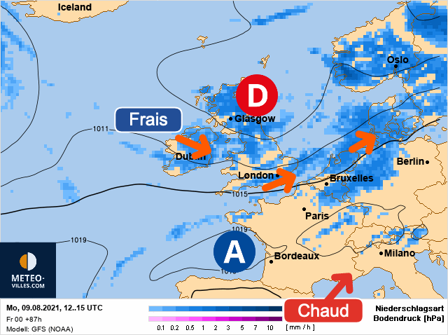 Carte météo Europe du 09/08/2021 à 1812
