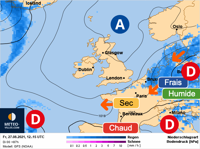 Carte météo Europe du 27/08/2021 à 1812