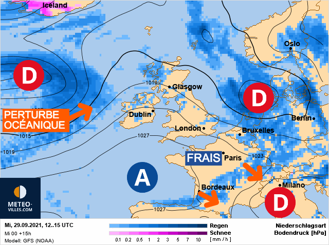Carte météo Europe du 29/09/2021 à 1812