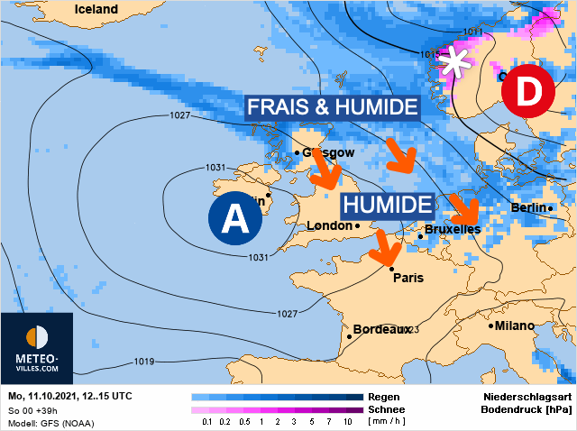 Carte météo Europe du 11/10/2021 à 1812