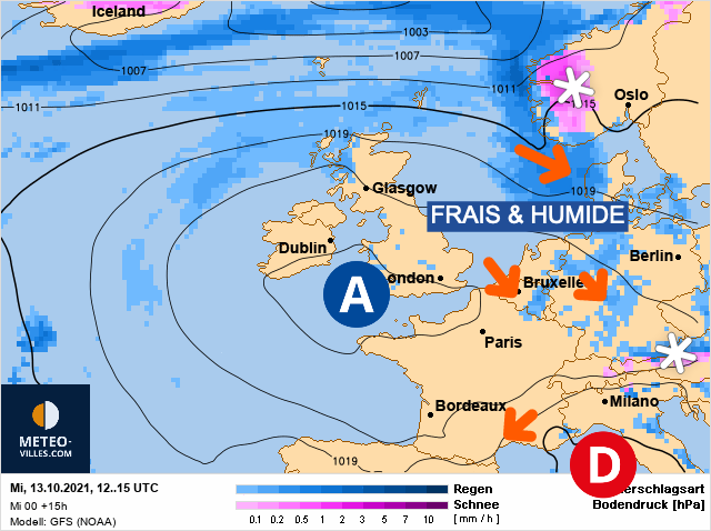 Carte météo Europe du 13/10/2021 à 1812