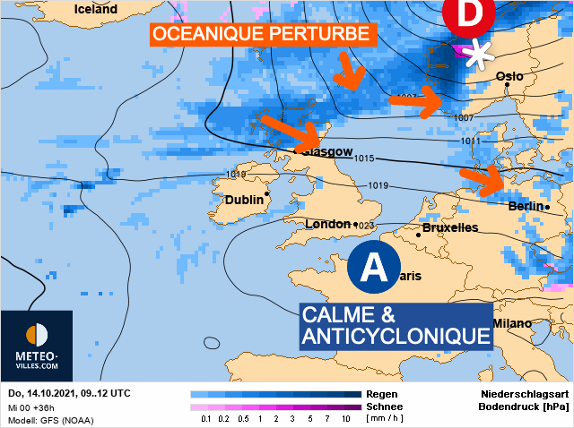 Carte météo Europe du 14/10/2021 à 1812