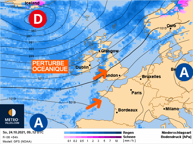 Carte météo Europe du 24/10/2021 à 1812