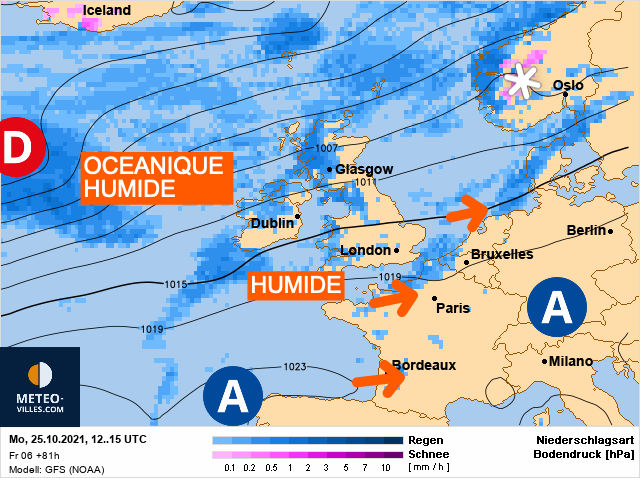 Carte météo Europe du 25/10/2021 à 1812