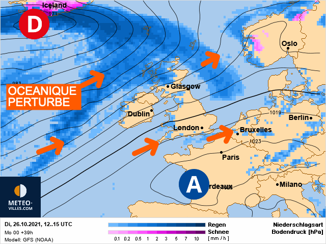 Carte météo Europe du 26/10/2021 à 1812
