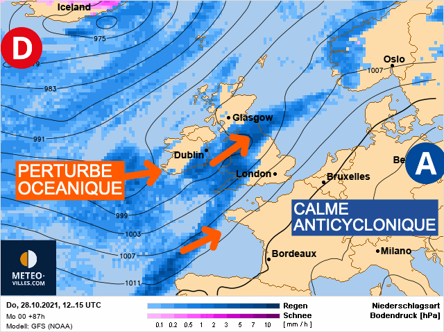 Carte météo Europe du 28/10/2021 à 1812