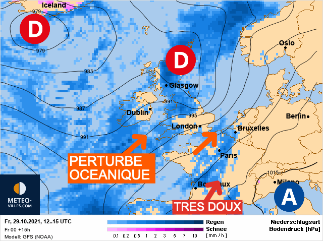 Carte météo Europe du 29/10/2021 à 1812