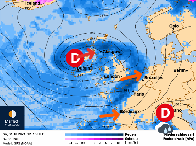 Carte météo Europe du 31/10/2021 à 1812