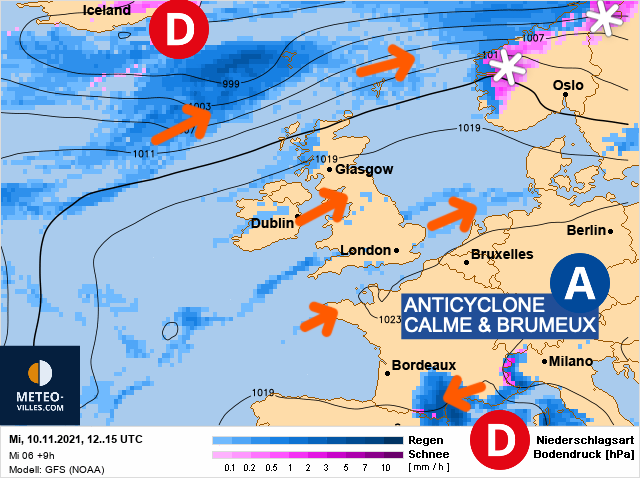 Carte météo Europe du 10/11/2021 à 1812
