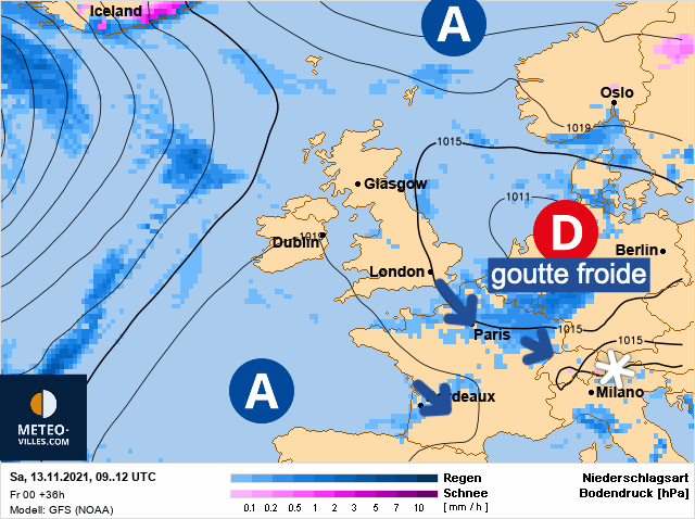 Carte météo Europe du 13/11/2021 à 1812