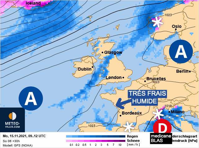Carte météo Europe du 15/11/2021 à 1812