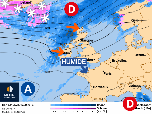 Carte météo Europe du 16/11/2021 à 1812