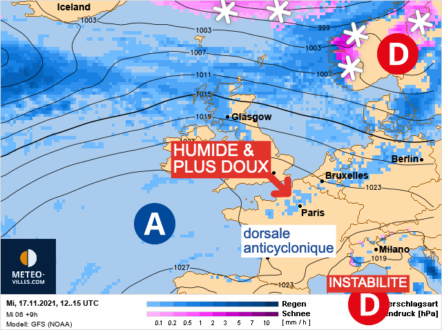 Carte météo Europe du 17/11/2021 à 1812
