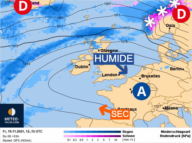 Carte météo Europe du 19/11/2021 à 1812