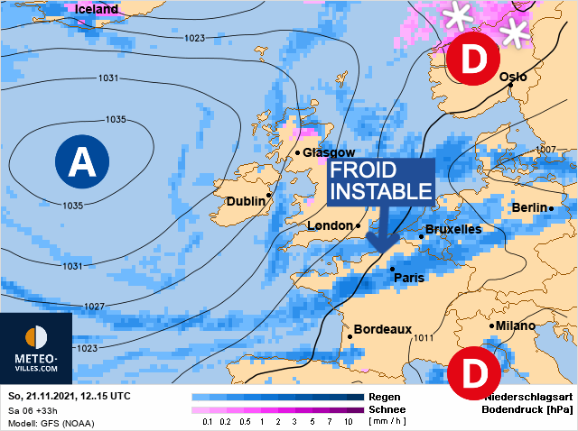 Carte météo Europe du 21/11/2021 à 1812