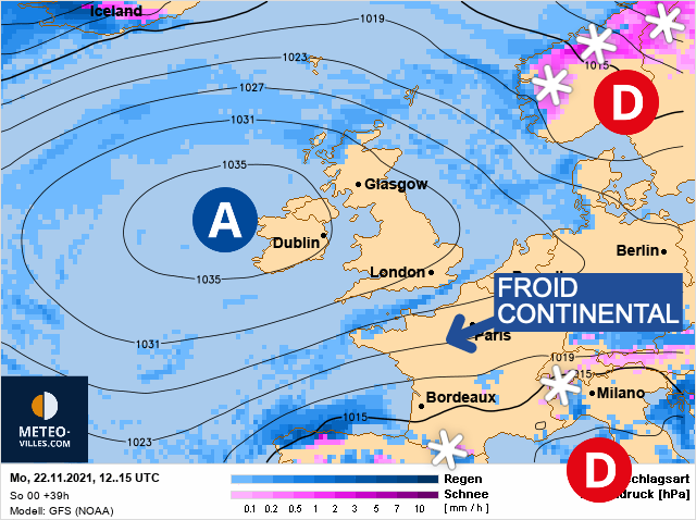 Carte météo Europe du 22/11/2021 à 1812