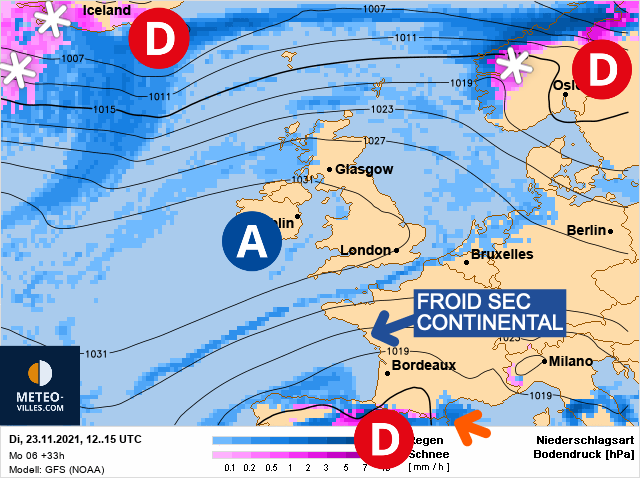 Carte météo Europe du 23/11/2021 à 1812