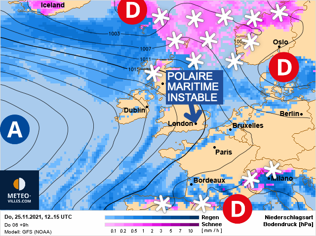 Carte météo Europe du 25/11/2021 à 1812