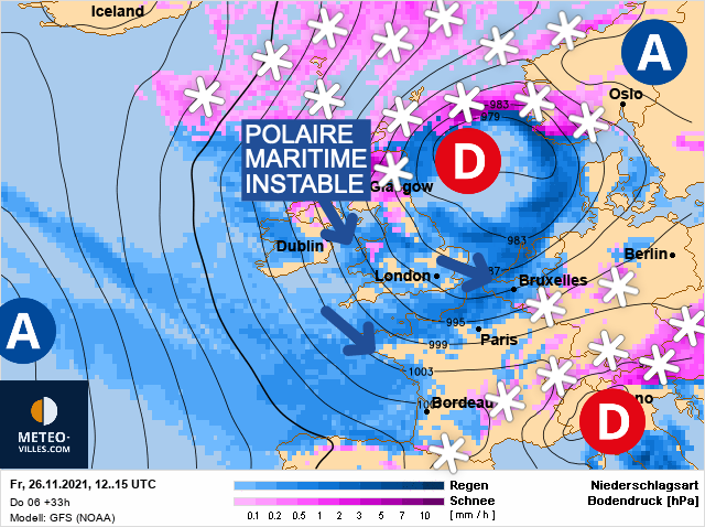Carte météo Europe du 26/11/2021 à 1812