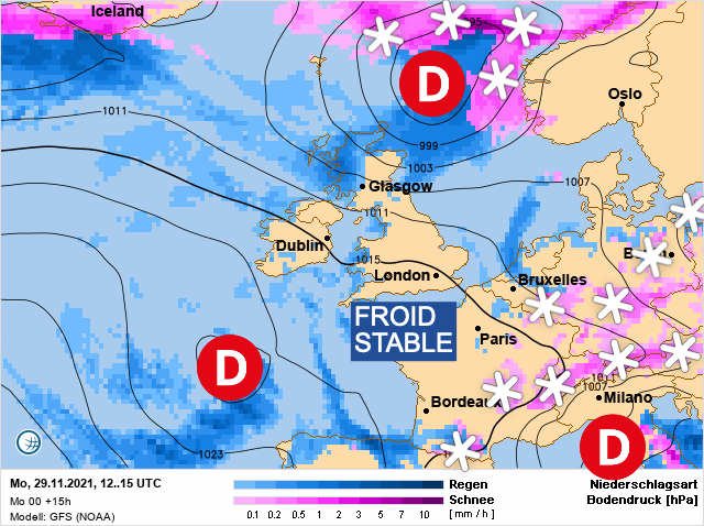 Carte météo Europe du 29/11/2021 à 1812
