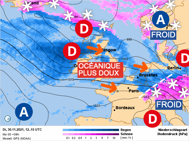 Carte météo Europe du 30/11/2021 à 1812