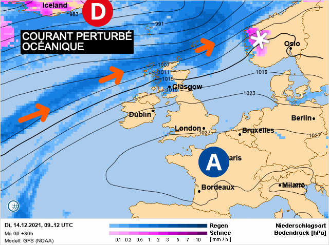 Carte météo Europe du 14/12/2021 à 1812