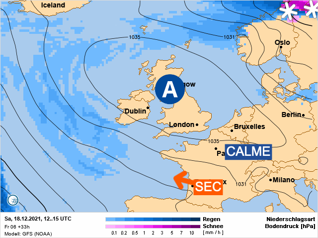 Carte météo Europe du 18/12/2021 à 1812
