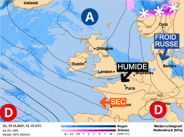 Carte météo Europe du 19/12/2021 à 1812