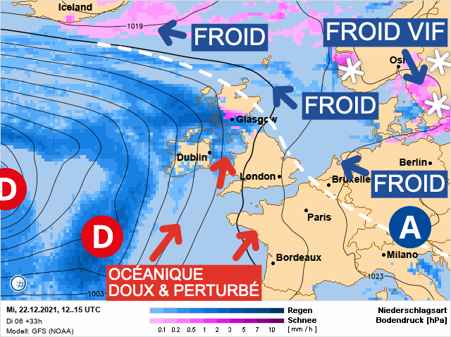 Carte météo Europe du 22/12/2021 à 1812