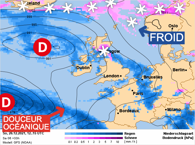 Carte météo Europe du 26/12/2021 à 1812