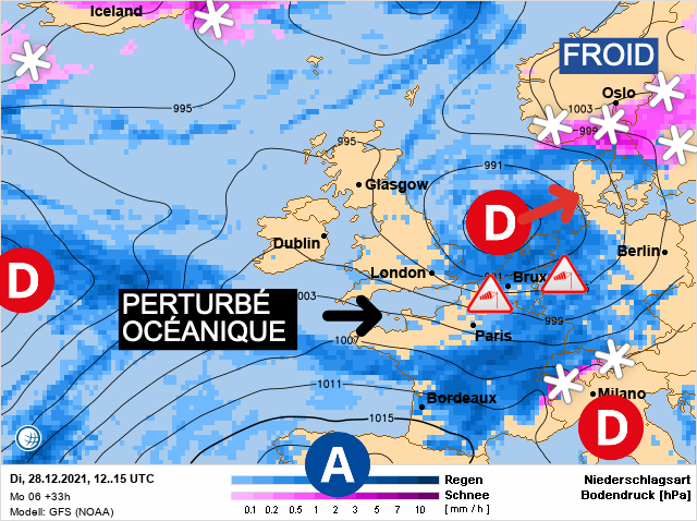 Carte météo Europe du 28/12/2021 à 1812