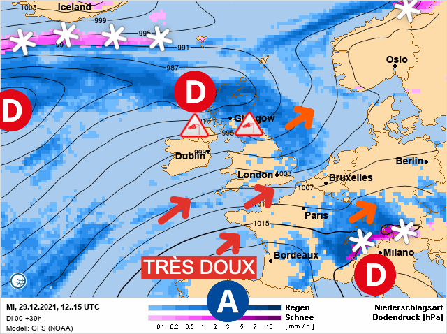 Carte météo Europe du 29/12/2021 à 1812