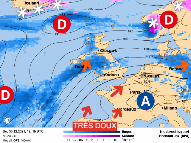 Carte météo Europe du 30/12/2021 à 1812